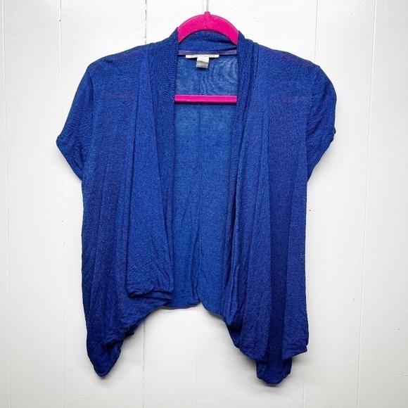 Kenneth Cole Linen Blend Short Sleeve Royal Blue Open Front Cardigan Size Medium - Picture 1 of 12